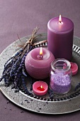 Lavender spa set with salt and candles
