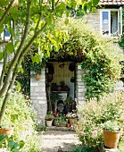 Landhaus mit Garten und kleiner, gemauerter Veranda