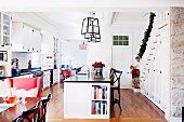 Open-plan kitchen with island counter