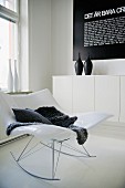 White Stingray rocking chair in corner of modern living room