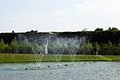 Fountains in a pond in the garden of the palace of Versailles