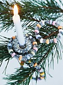 Hand-crafted, glittery, sugar-bead hoops for Christmas tree