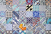 Colourful tiles with mixture of patterns