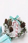 Festive wreath with Christmas tree bauble