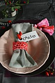 Hand-crafted napkin ring with name tag