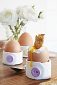 Egg cups hand-crafted from modelling compound