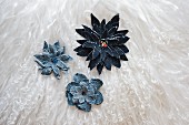 Flowers made from denim offcuts