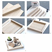 Hand-crafting a wooden tray for arrangements of ornaments and plants