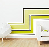 Wall decorated with horizontal and vertical strips of wallpaper