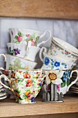 Teacups with various patterns