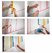 Instructions for decorating a wall with colourful painted stripes