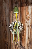 Easter wreath made from egg boxes and colourful ribbons