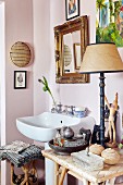White sink in eclectic bathroom