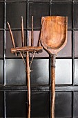 Antique wooden fork and bakers' peel