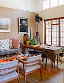 Small, eclectic living-dining room