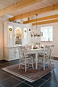Festively decorated dining area in Scandinavian country house