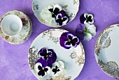 Violas on vintage plates