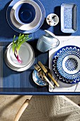 Blue and white crockery with various patterns