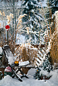 Winterbalkon mit GRÄSERN UND Buchsbaum