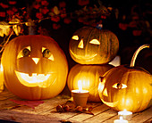 Halloween pumpkins at night