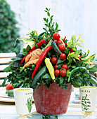 Vegetable bouquet with carrots, hot peppers, tomatoes, book branch