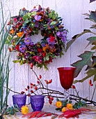 Autumn wreath of asters and berry jewelery