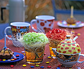 Dianthus (carnation) as a table decoration in small glasses