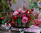 Birch basket with Rose, clematis