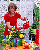 Plant a colorful wicker basket