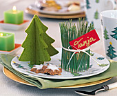 Tealight with pine needle decoration
