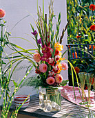 Bouquet made of gladiolus, dahlia, asparagus