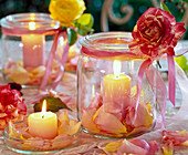 Pink (rose) on and in lanterns