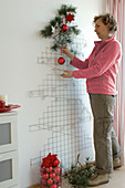 Wall Christmas tree with template homemade