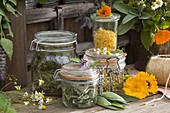 Jars with dried herbs