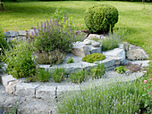 Herbal spiral of granite stones and gravel
