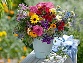 Colorful bouquet of flowers with edible flowers