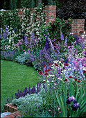Blue garden, larkspur, ornamental onion, digitalis, ornamental sage