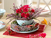 Heather and roses bouquet in cereal bowl