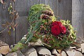 Autumnal heart of moss, with Rose, hypericum