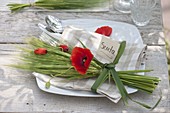 Hordeum (barley) bouquet with Papaver rhoeas (poppy)