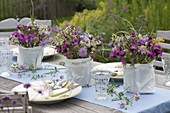 Summer table decoration with meadow flowers