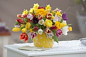 Colorful spring bouquet with tulipa, ranunculus