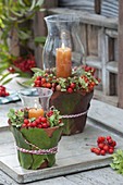 Late summer table decoration with rowan berries