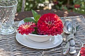 Table decoration with zinnias