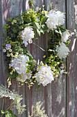 Peony wreath on blank of clematis tendrils