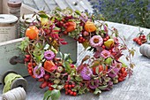 Zinnia, Rose, rowanberry autumnal wreath