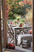 Herbstliche Kürbis-Tischdeko mit Gräsern