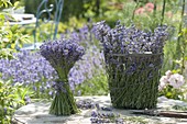 Freshly cut lavender as a bouquet and in the basket