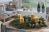 Natural Advent wreath made of Picea (spruce) twigs