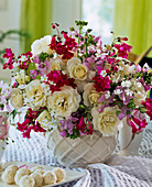 Rose 'Snow White', Penstemon 'Garnet' bouquet